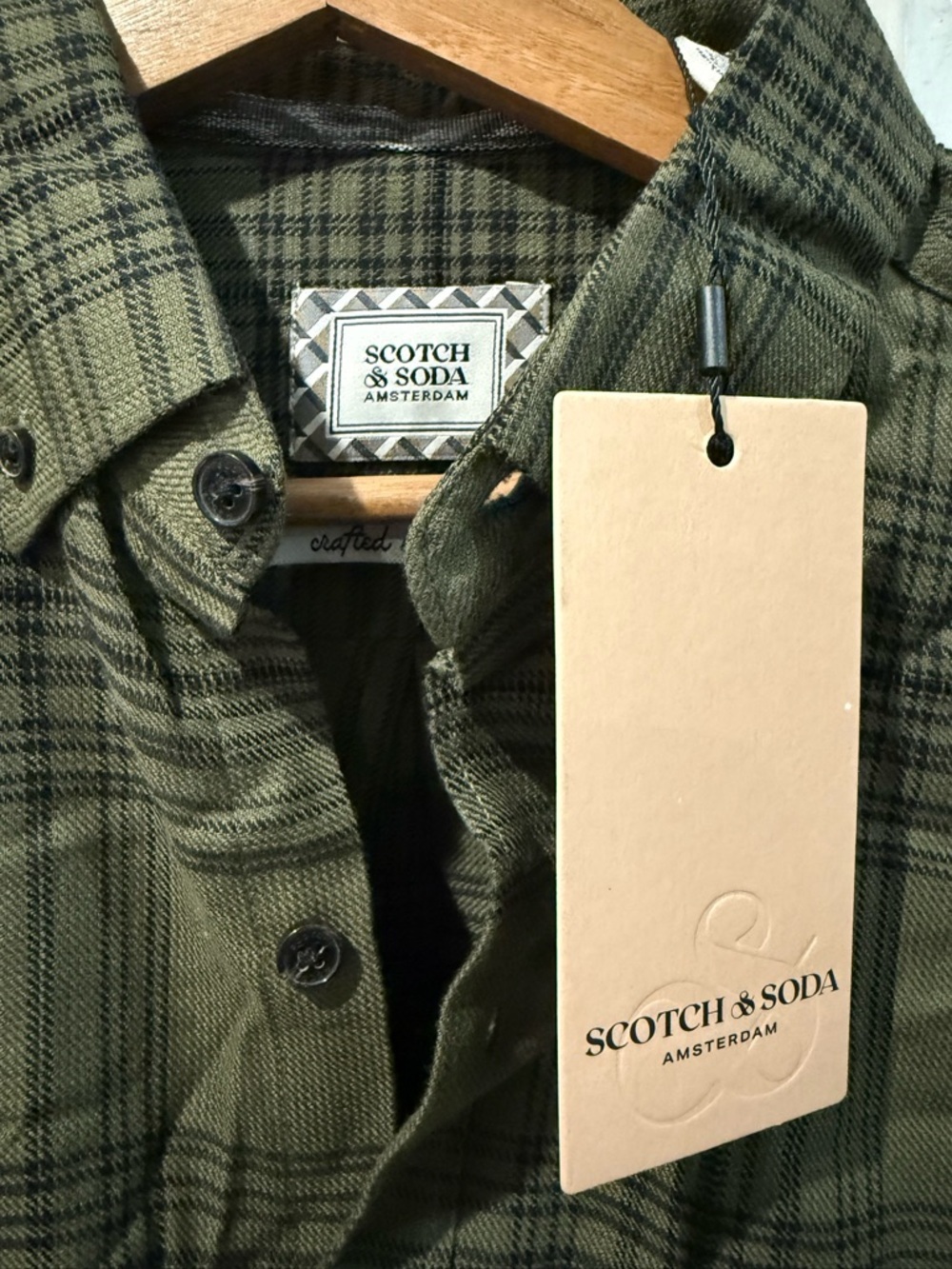 Scotch & Soda Olive Green Plaid Button-Up Shirt